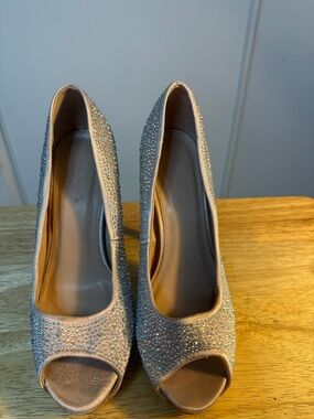 Charlotte Russe Champagne Crystal Peep-Toe Heels